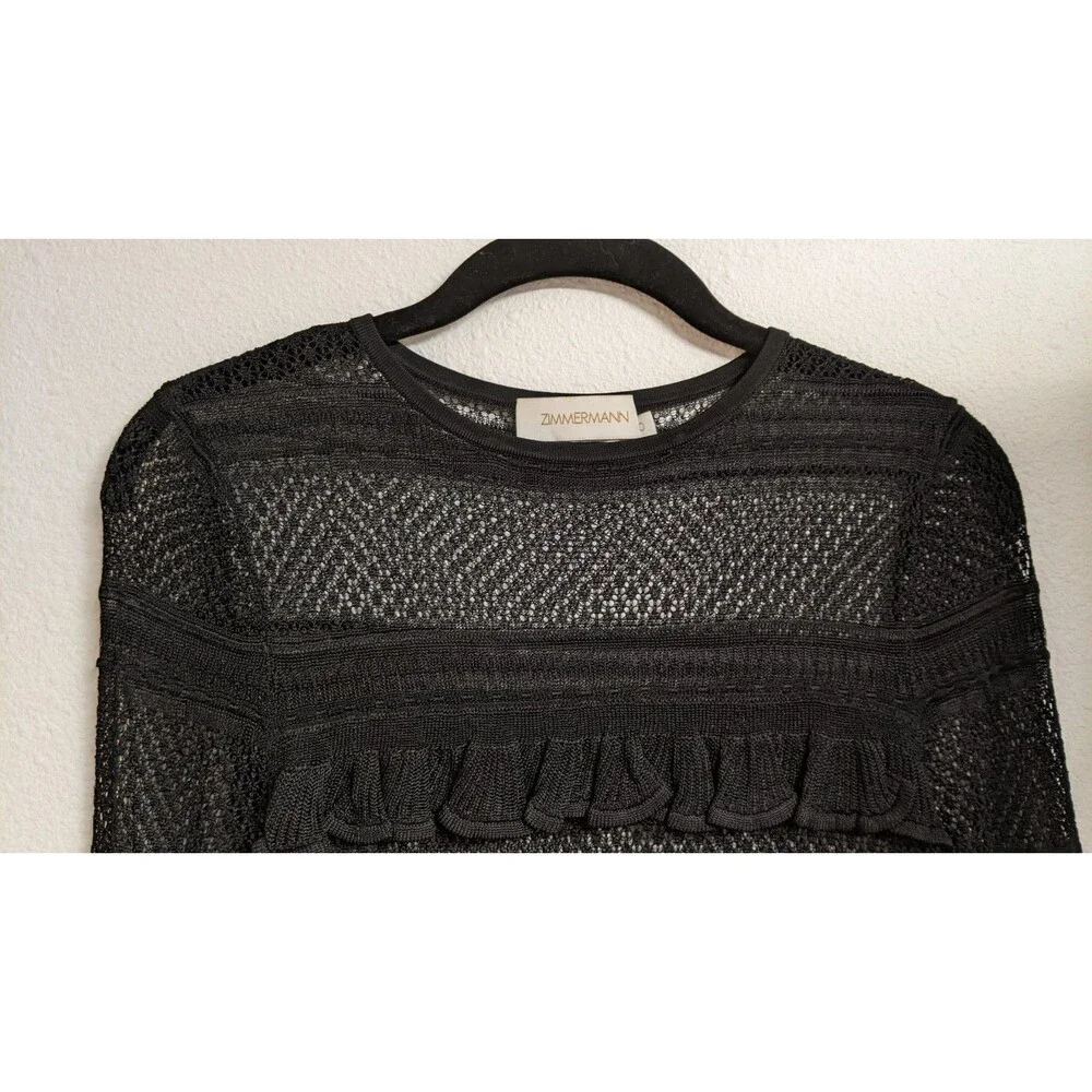 ZIMMERMANN Wonderland Ruffle Trim Black Knit Viscose Frill Top Size 0/4